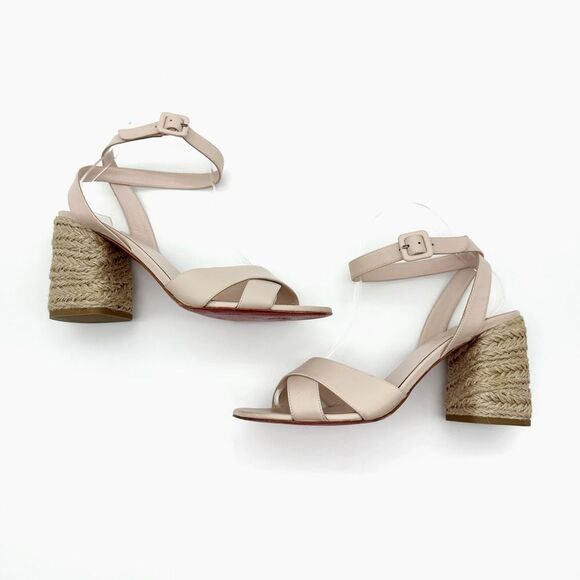 CHRISTIAN LOUBOUTIN Mariza Espadrille Block Heels Size 40 US 9.5 Beige Nude - Picture 3 of 13